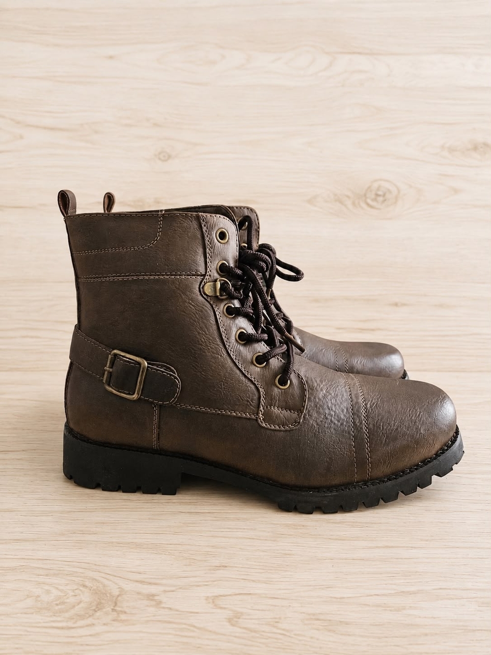 Brown Lace-Up Combat Boots